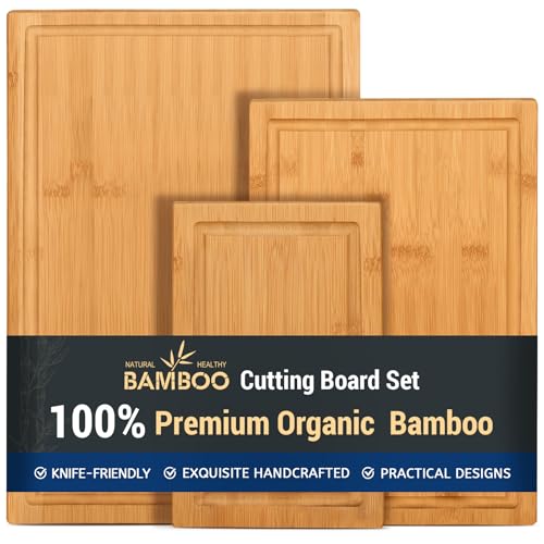 3 Piece Bamboo Cutting Board Set with Juice Grooves