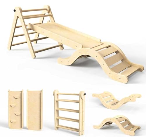 7-in-1 Foldable Wooden Pikler Triangle Climbing Set