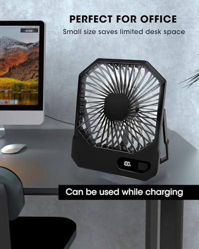 MYMULIKE Battery Operated Small Desk Fan,Portable 3 Speed USB Rechargeable Fan With LED Display， 3000mAh 180° Tilt Folding Personal Fan for Bedroom Home Office Outdoor Trip