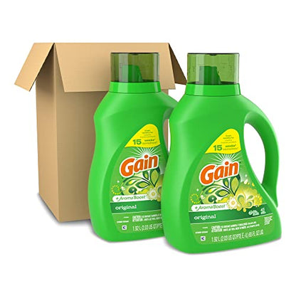Gain Laundry Detergent Liquid Soap Plus Aroma Boost, Original Scent, HE Compatible, 90 Loads Total, 65 Fl Oz (Pack of 2)