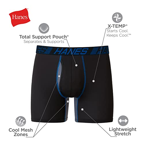 Hanes Total Support Pouch Men's Pack, Anti-Chafing, Moisture-Wicking Underwear with Cooling (Trunks Available), Boxer Brief-Black, Medium