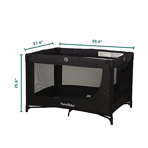 Pamo Babe Portable Crib Baby Playpen with Mattress and Carry Bag (Black)