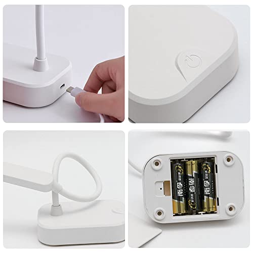 Small desk lamp battery powered,White portable desk lamp,Usb Power cord,Adjustable gooseneck hose,3 position light,White eye protection light,For small spaces,Home office and Reading,kids mini lamp