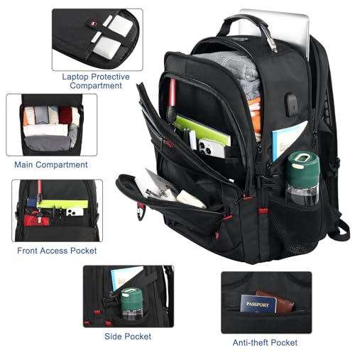 Z-MGKISS Extra Large Travel Backpack, TSA Backpack 17.3 Inch, 50L Anti Theft 17 Inch Big Business Laptop Backpack for Men & Women, Water Resistant College Rucksack Bag with USB Port, Black