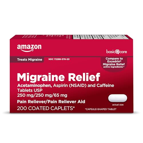 200 Count Migraine Relief Tablets Acetaminophen Aspirin Caffeine