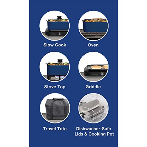 West Bend 87905B Slow Cooker Large Capacity Non-stick Vessel with Variable Temperature Control Includes Travel Lid and Thermal Carrying Case, 5-Quart, 760 watts, Blue