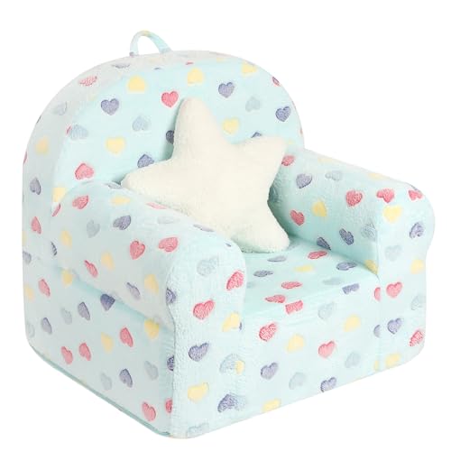 Colorful Heart Kids Sofa with Star Pillow, Toddler Chair