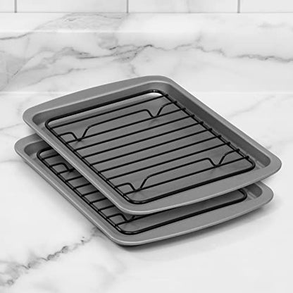 Ovenstuff Set of Two Nonstick Mini Cookie Pan with Rack Set, 8.5" x 6.5", Gray, HG256R-AZ