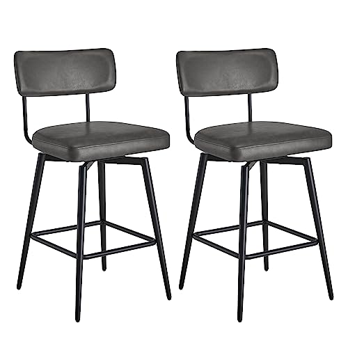 2 Pack Swivel Counter Height Bar Stools with Back