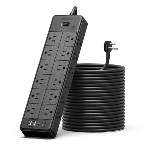 24 Outlet Extension Cord Surge Protector, 25 Ft, USB