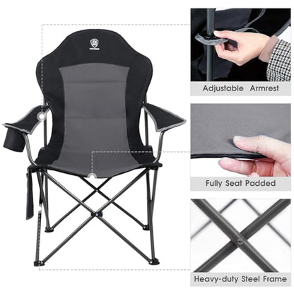 EVER ADVANCED Folding Camping Chair for Outside with High Back Padded Oversized Lawn Chairs Folding Lightweight Sturdy Steel Portable Outdoor Camp Chair for Adults