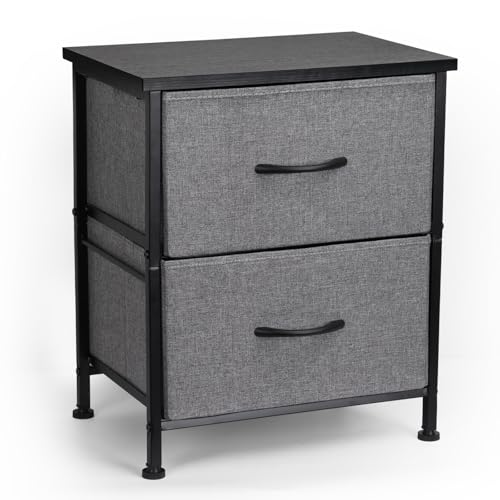 2 Drawer Small Fabric Nightstand End Table