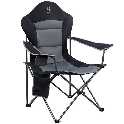 EVER ADVANCED Folding Camping Chair for Outside with High Back Padded Oversized Lawn Chairs Folding Lightweight Sturdy Steel Portable Outdoor Camp Chair for Adults