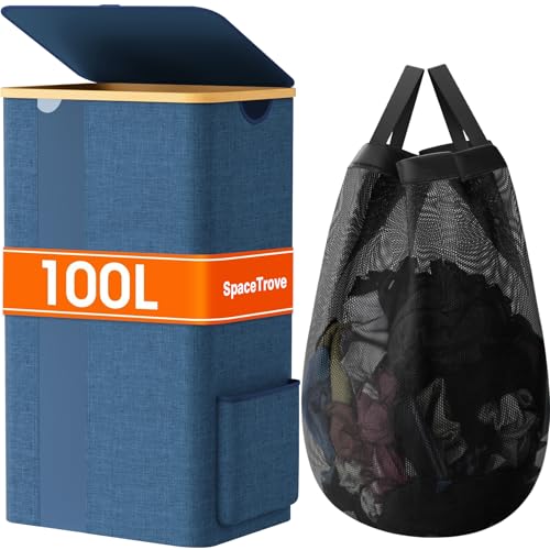 100L Collapsible Laundry Hamper with Lid and Handles