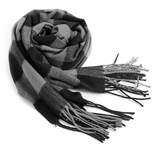 Rdylymx Men's Scarves Scarf Classic Arrival Winter Plaid Scarf Tassel Edge Soft Warm Scarf 72" × 13"(Black Grey)