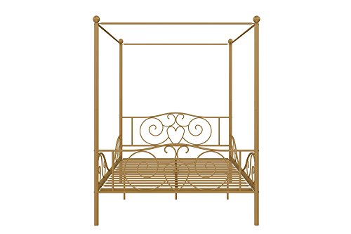 DHP Metal Canopy Kids Platform Bed with Four Poster Design, Scrollwork Headboard and Footboard, Underbed Storage Space, No Box Sring Needed, Full, Gold