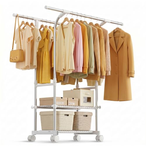 Double Rod Rolling Clothes Rack