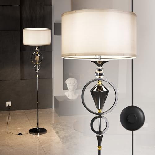 Art Deco Crystal Floor Lamp with Linen Shade