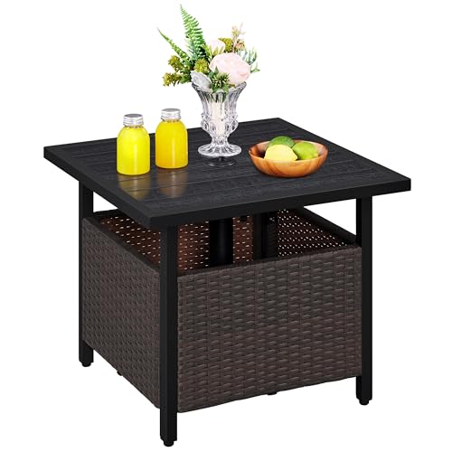 Outdoor Wicker Patio Side Table with Umbrella Hole