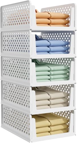 5 Pack Stackable Foldable Closet Storage Drawers