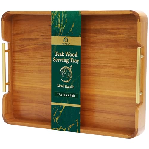 Teak Wood Rectangular Serving Tray with Handles