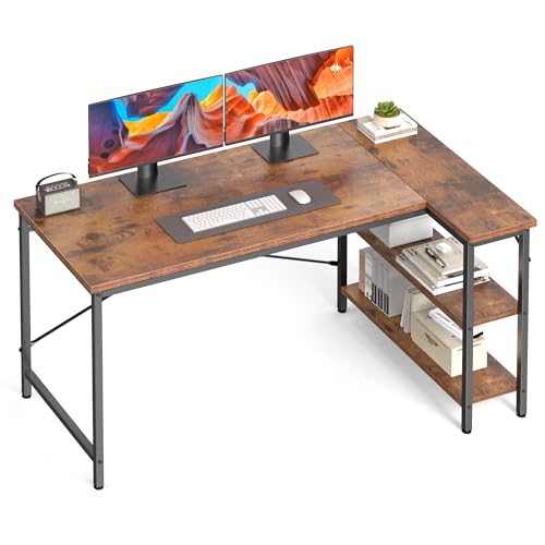 55-Inch L-Shaped Computer Desk with Shelves