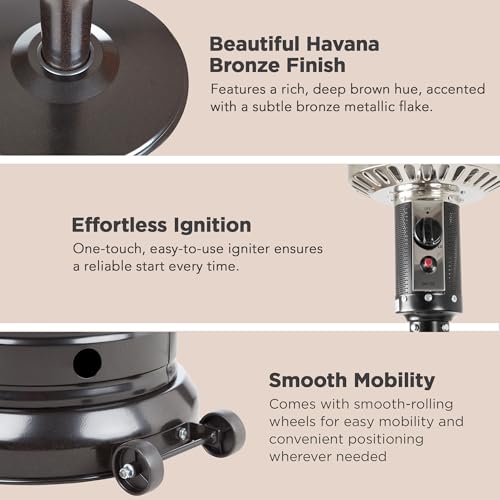 Amazon Basics 46,000 BTU Outdoor Propane Patio Heater with Wheels, Commercial & Residential, Havana Bronze, 32.1 x 32.1 x 91.3 inches (LxWxH)
