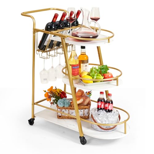 3-Tier Rolling Bar Cart with Wine Rack & Holders