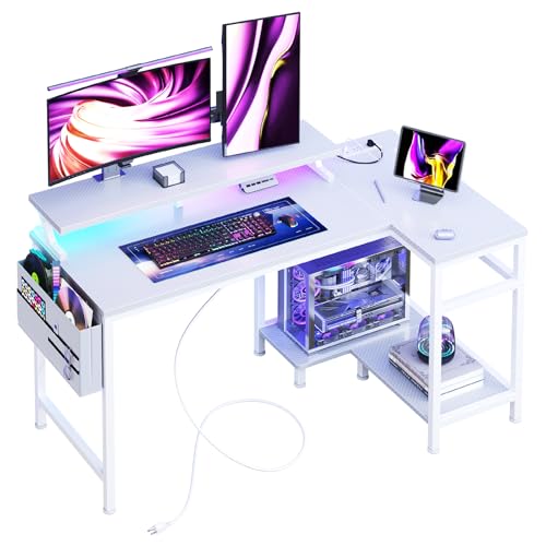 L Shaped Gaming Desk with USB Charging and Shelves