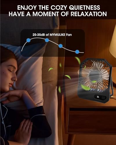 MYMULIKE Battery Operated Small Desk Fan,Portable 3 Speed USB Rechargeable Fan With LED Display， 3000mAh 180° Tilt Folding Personal Fan for Bedroom Home Office Outdoor Trip