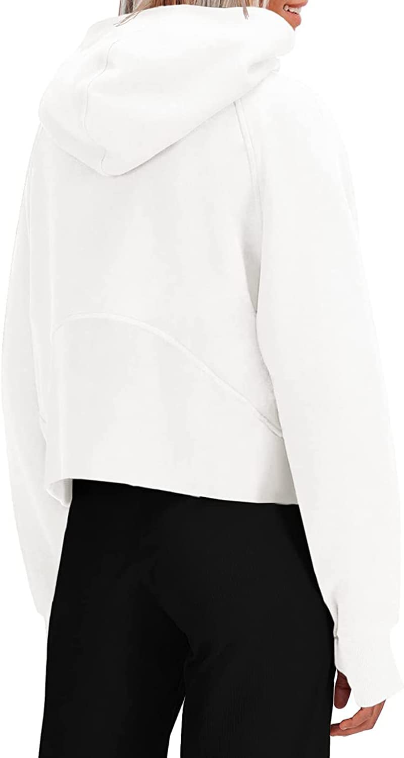 Womens Hooded Pullover Sweatshirts Half Zipper Crop Hoodie Fleece Lined Collar Zip Up Hoodies Cropped Long Sleeve Tops Medium