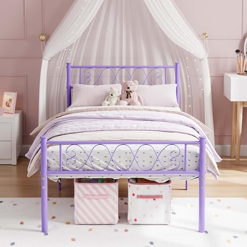 Metal Twin Bed Frame with Headboard and Storage