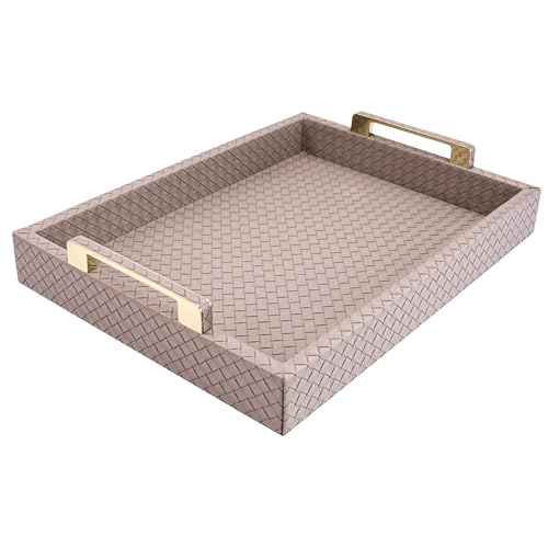 Faux Leather Rectangular Serving Tray 16-Inch