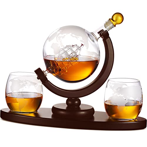 850ml Godinger Whiskey Decanter Globe Set with Glasses