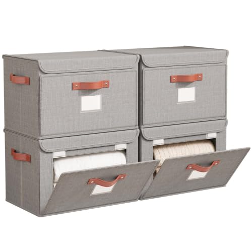 4 Pack Tuza Stackable Closet Storage Bins with Lids