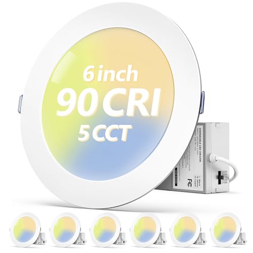 Fondwell Canless Recessed Lighting 6-Inch: 5CCT 12W 90CRI 1050LM for Super Bright Illumination