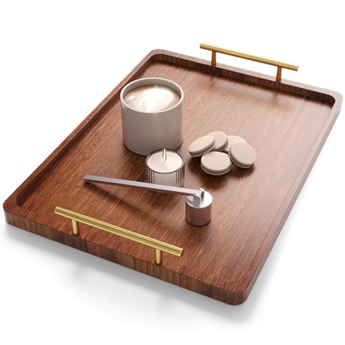 Bamboo Serving Tray with Metal Handles 15.7x11.8 Inch