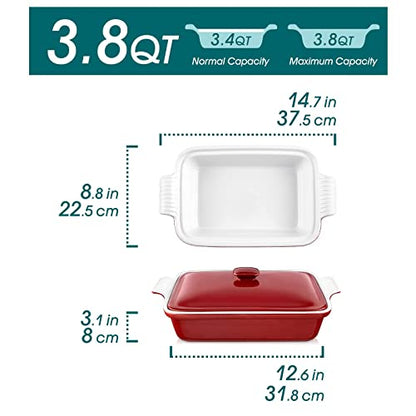 vancasso Blossom Casserole Dish, 13x9 Baking Dish, 3.8 Quart Casserole Dish Set Lasagna Pan Deep With Lid Oven Safe, Red