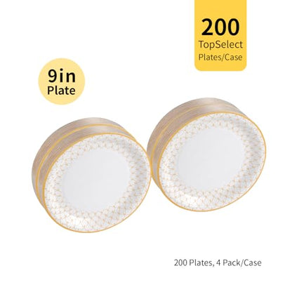TopSelect Paper Plates 9 Inch Bulk 200 Count, 4 packs,Thickened Heavy Duty,Microwave-Safe, Disposable Plates for Party and Picnic, for Heavy Messy meals (Light Green)