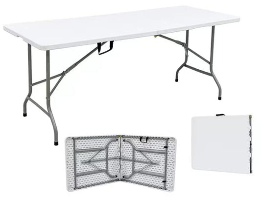 Elevon Portable Utility Camping Crafting Folding Table, 6 Feet, White