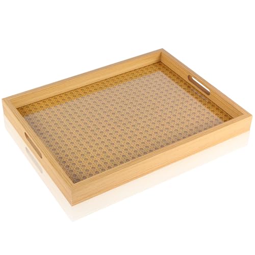 Rattan Rectangular Serving Tray with Handles 17.3x13.3