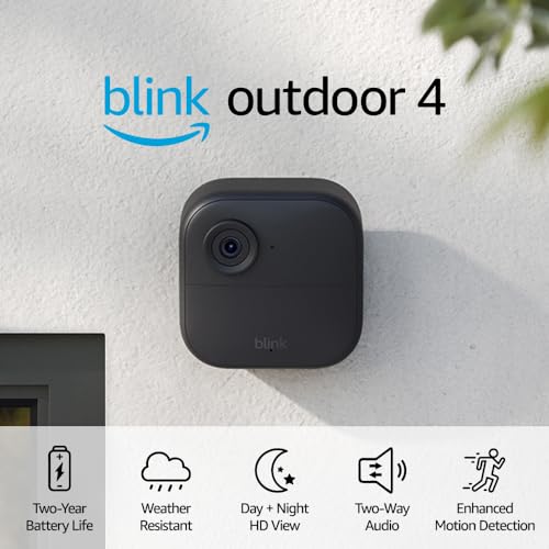 Blink Outdoor 4 (4th Gen) – Wire-free smart security camera, two-year battery life, two-way audio, HD live view, enhanced motion detection, Works with Alexa – 4 camera system