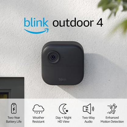 Blink Outdoor 4 (4th Gen) – Wire-free smart security camera, two-year battery life, two-way audio, HD live view, enhanced motion detection, Works with Alexa – 4 camera system