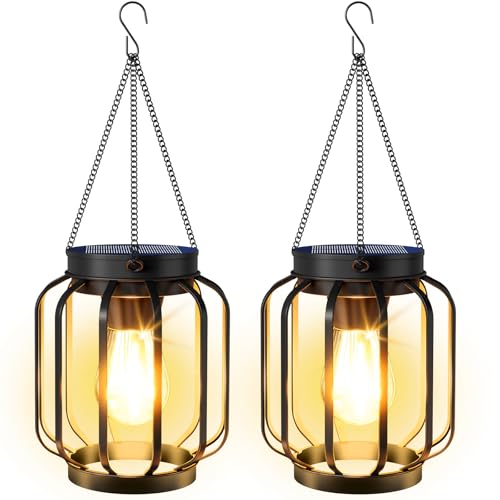 2 Pack Solar Hanging Metal Outdoor Lanterns
