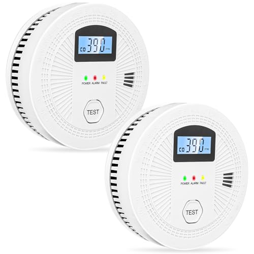 2 Pack Carbon Monoxide Smoke Detector Battery Operated