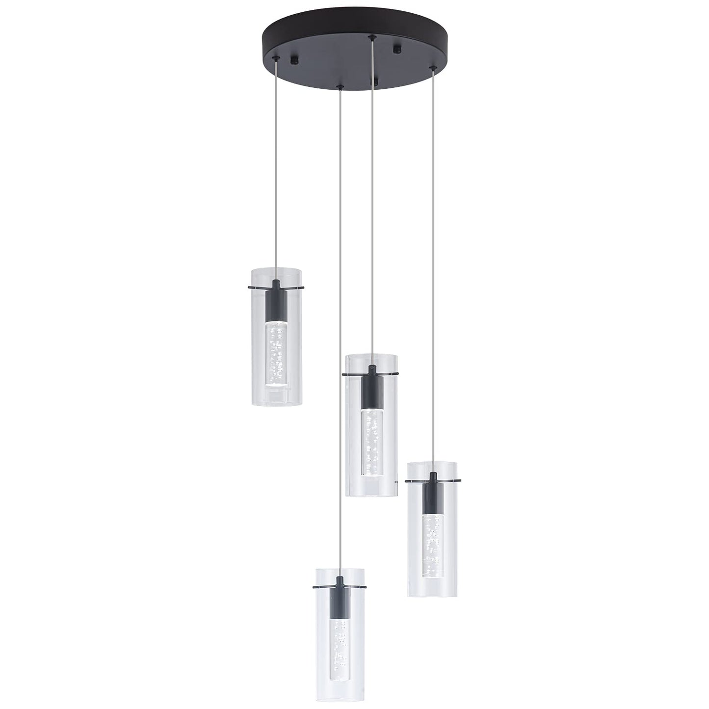 BESTWEST Black Pendant Light, Modern Pendant Light Kitchen Island Pendant Light Fixtures, Modern Island Light with Bubble for Kitchen, Dimmable Kitchen Chandelier Light Fixture (20W, 4-Light)
