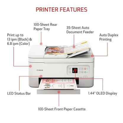 Canon PIXMA TR7020a All-in-One Wireless Color Inkjet Printer, with Duplex Printing, Mobile Printing, and Auto Document Feeder, White