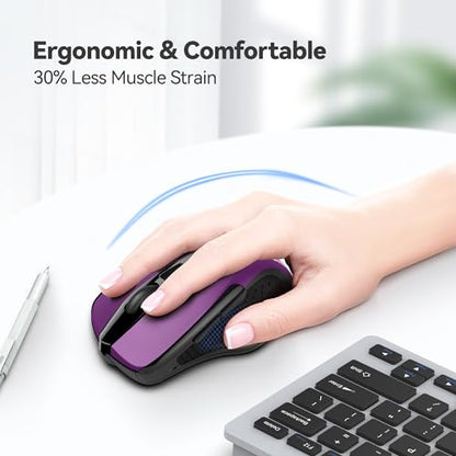 TECKNET Wireless Mouse, 2.4G Ergonomic Optical Mouse, Computer Mouse for USB-A Laptop, PC, Computer, Chromebook, Notebook, 6 Buttons, 24 Months Battery Life - Purple