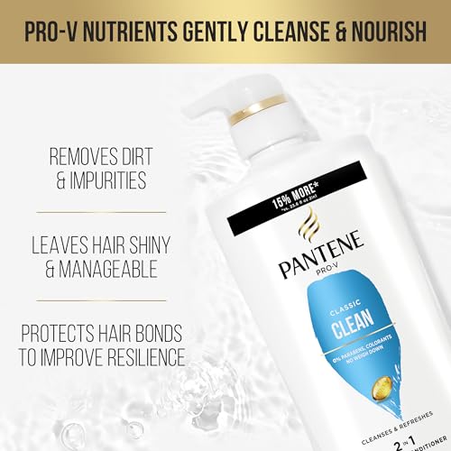 Pantene Classic Clean 2-in-1 Shampoo and Conditioner Set with Hair Treatment, Pro-V Nutrients for Dry, Color-Treated Hair, Long-Lasting Nourishment & Hydration Antioxidant-Rich,27.7 Fl Oz Each, 2 Pack