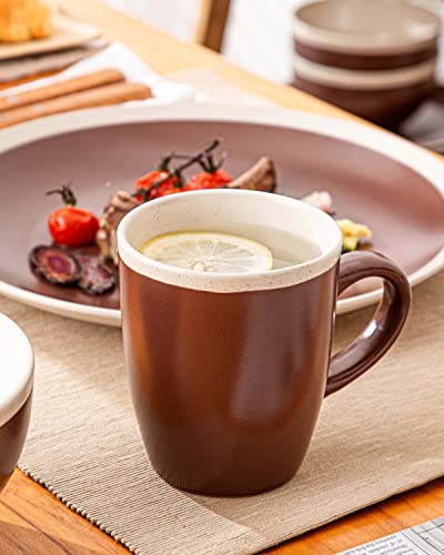 vancasso Seesami 16 Pieces Dinnerware Set Service For 4, Dark Brown and Cream Stoneware Made With Bowls Dinner Plates Dessert Plates and Mugs